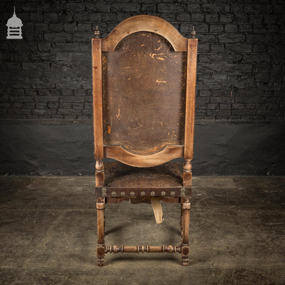19th C Spanish Studded Throne Chair with Embossed Leather