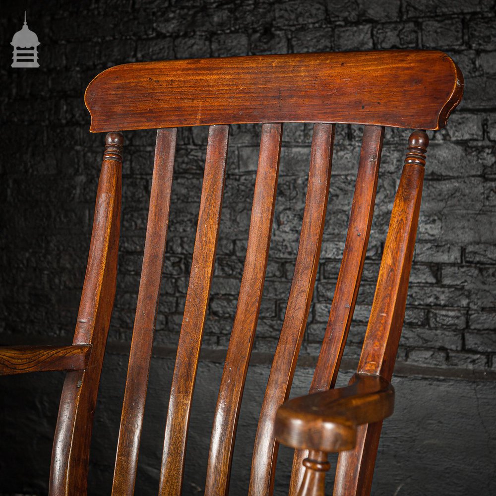 19th C Lath Back Windsor Armchair With H Stretcher and Turned Arm Supports