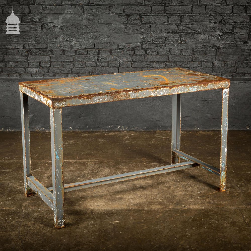 Distressed Industrial Metal Workshop Bench Table