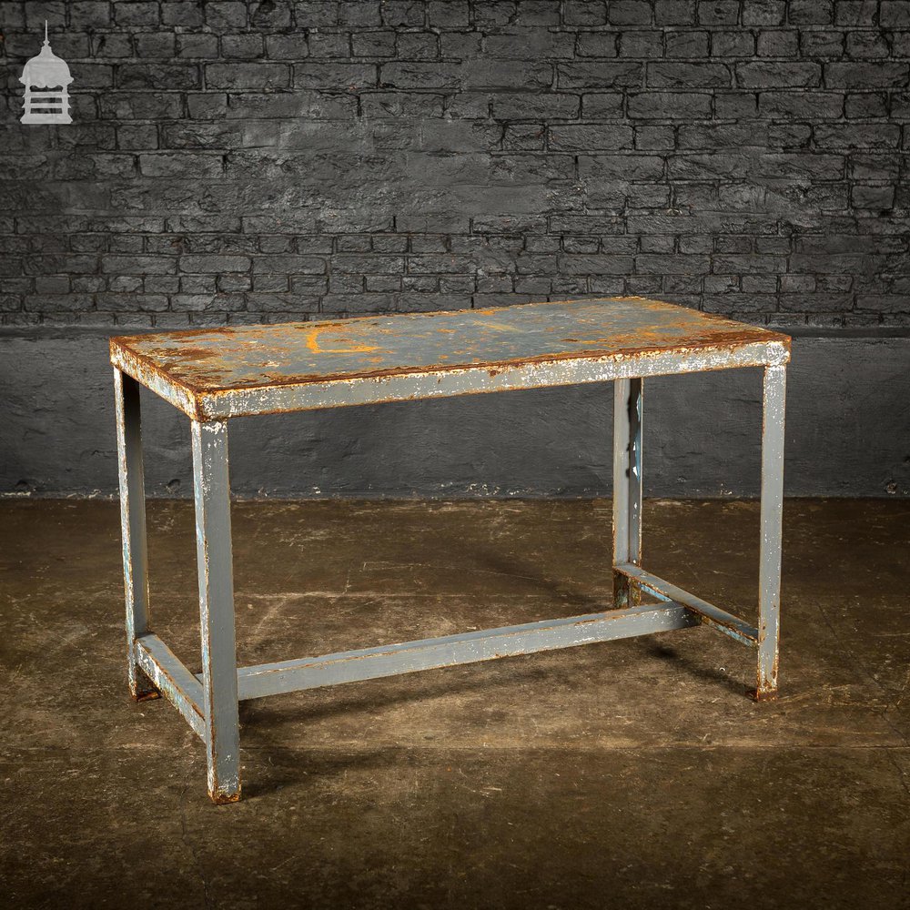 Distressed Industrial Metal Workshop Bench Table