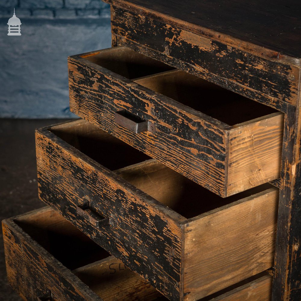 Black Painted Industrial 3 Drawer Lidded Workstation