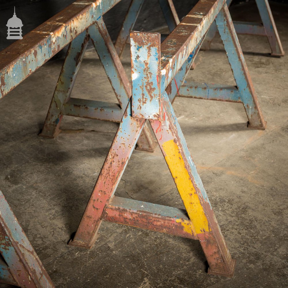 Pair of Huge Industrial Monster A Frame Workshop Trestles with Distressed Finish