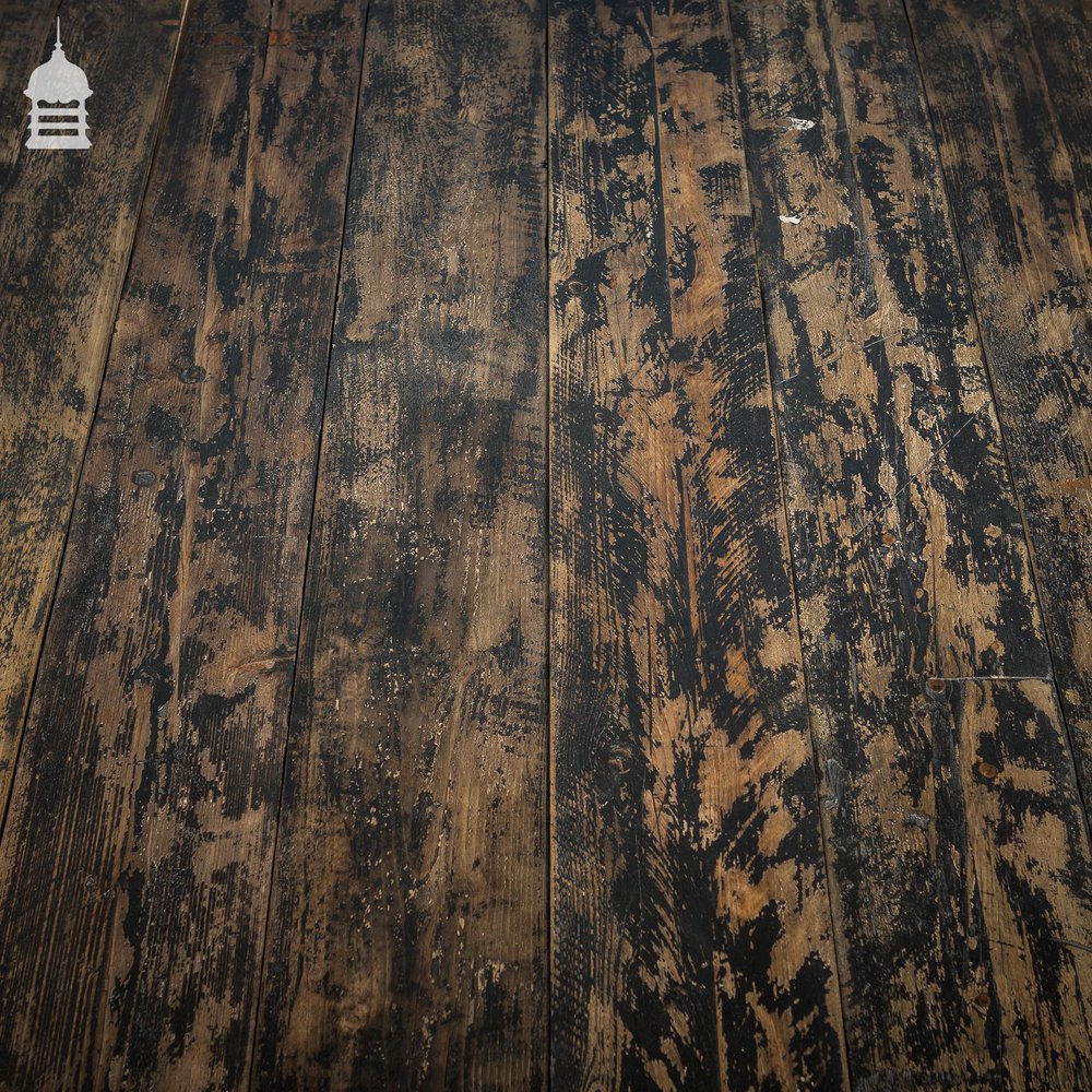 Reclaimed Scaffold Board Floorboard Wall Cladding with Black Painted Distressed Finish