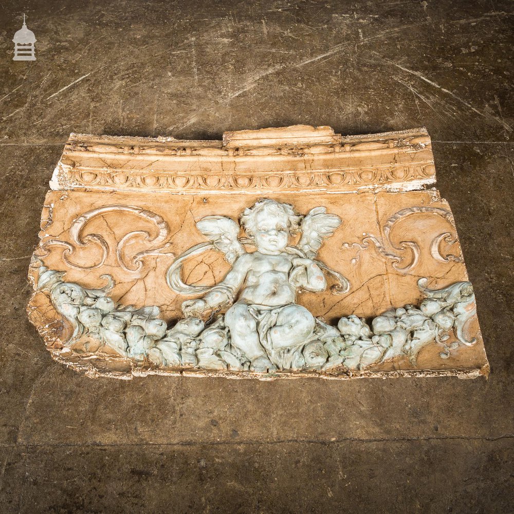 19th C Plaster and Gesso Cherub on Swag Balcony Feature Panel