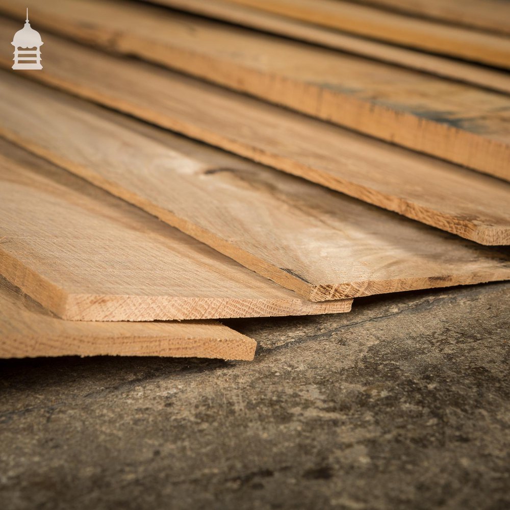 NR43421: 15 Square Metre Batch of Mixed Thickness & Width Thin Oak Boards Wall Cladding