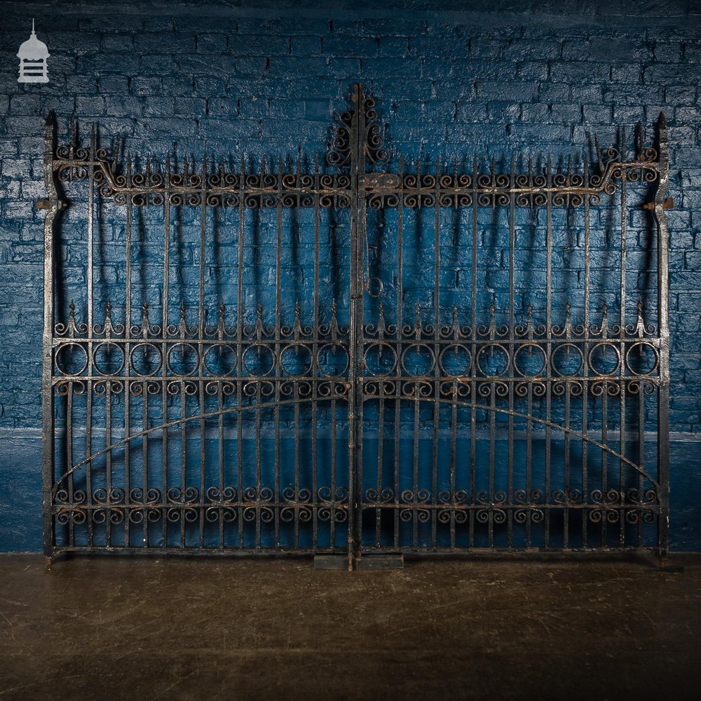 Pair of 19th C Wrought Iron Ornate Gates With Scroll Design