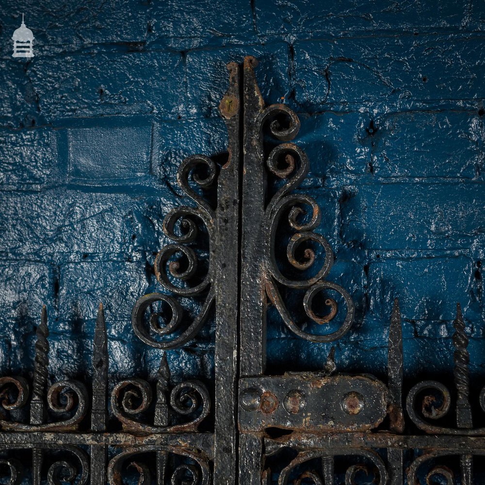 Pair of 19th C Wrought Iron Ornate Gates With Scroll Design