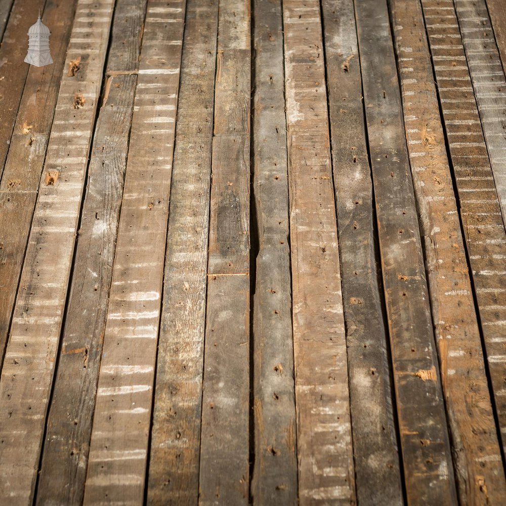 NR46621: Batch of 40 Square Metres of Narrow Pine Strip Wall Cladding Cut from Victorian Joists with Lath and Plaster Marks