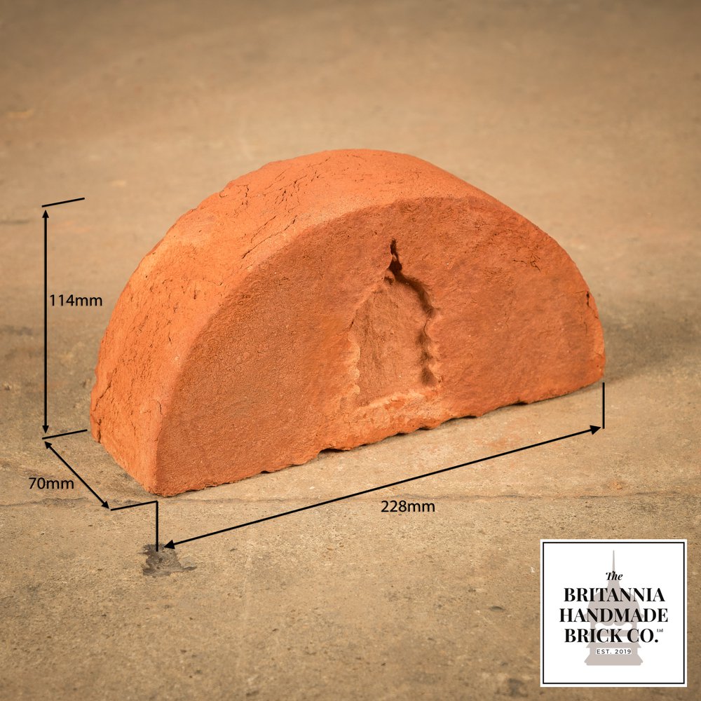 9" Half Round Handmade Red Coping Brick, 9 Inch Period Style Wall Copings