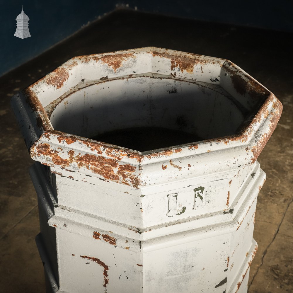 Norwich City Council Cast Iron Litter Bin with ECC Foundry Mark and Distressed White Painted Finish