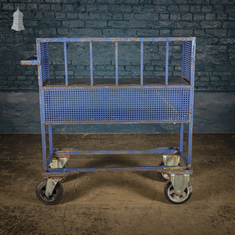 Industrial Wheeled Shelf unit, Blue Painted Steel