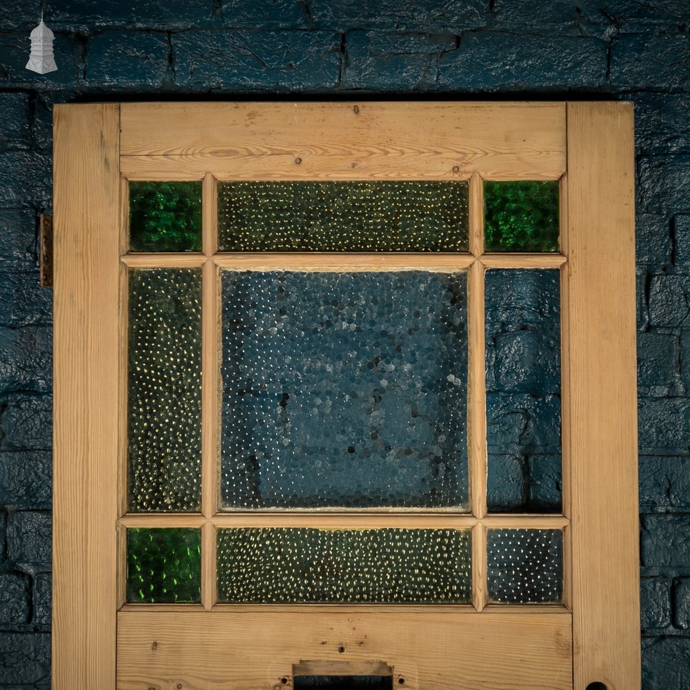 Half Glazed Door, 19th C Pine with Coloured Textured Glazing