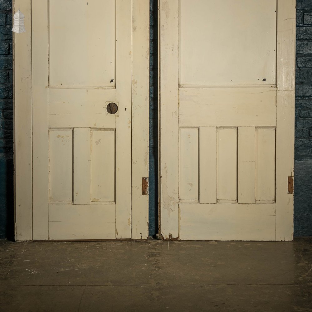 Glazed Room Divider, Leaded Glass with Internal Door and White Painted Finish