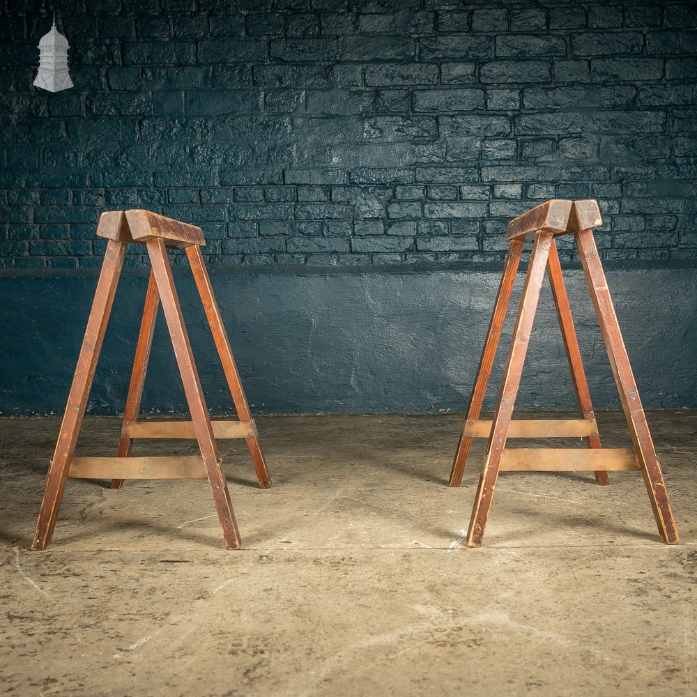 Trestle Coffin Stands, 19th C Hardwood, Pair