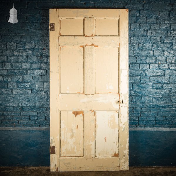 6 Panel Door, Six Moulded Panels, Distressed Cream Paint