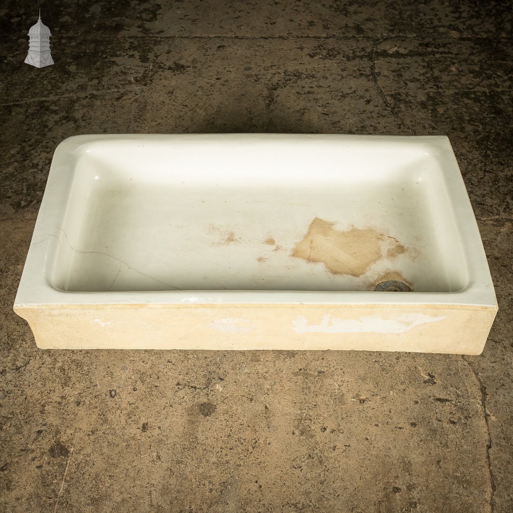 19th C Cane and White Shallow Single Righthand Return Trough Sink