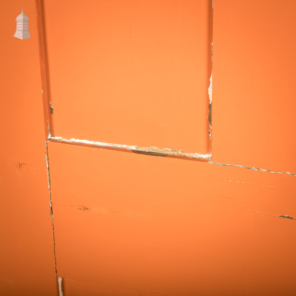 Reclaimed 4-Panel Door – Distressed Orange & Black Paint, Suffolk Latch