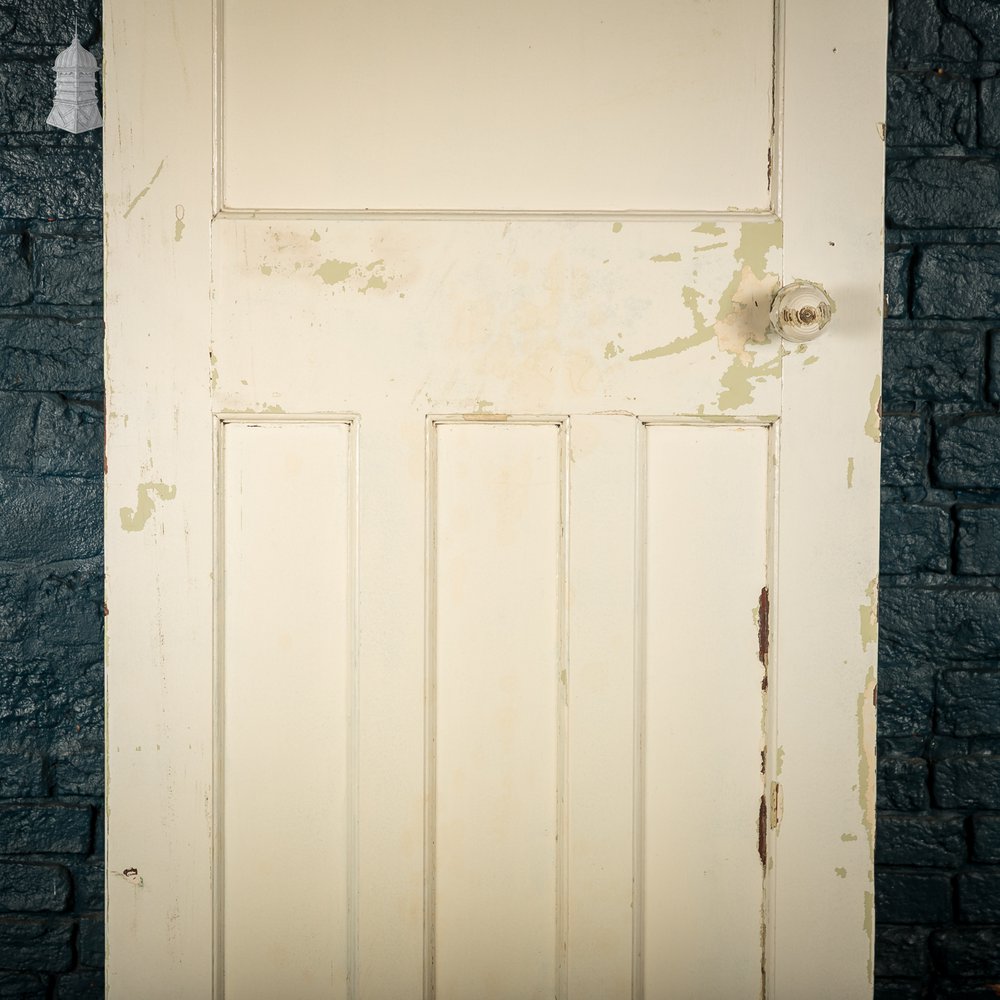 1930s 4-Panel Door – Distressed White, Beehive Handles, Original Locks & Hinges
