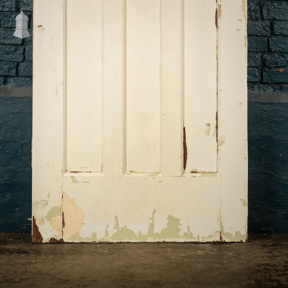 1930s 4-Panel Door – Distressed White, Beehive Handles, Original Locks & Hinges