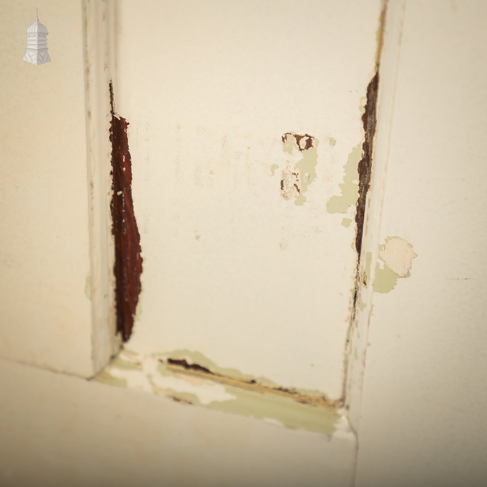 1930s 4-Panel Door – Distressed White, Beehive Handles, Original Locks & Hinges