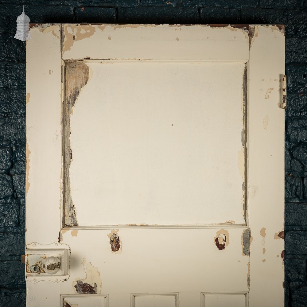 1930s 4-Panel Door – Distressed White, Beehive Handles, Original Locks & Hinges