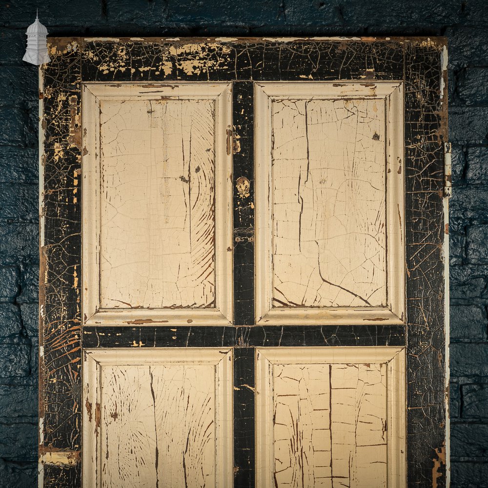 Reclaimed 6-Panel Door – Black & Cream Paint, Faux Wood Grain, Distressed Finish