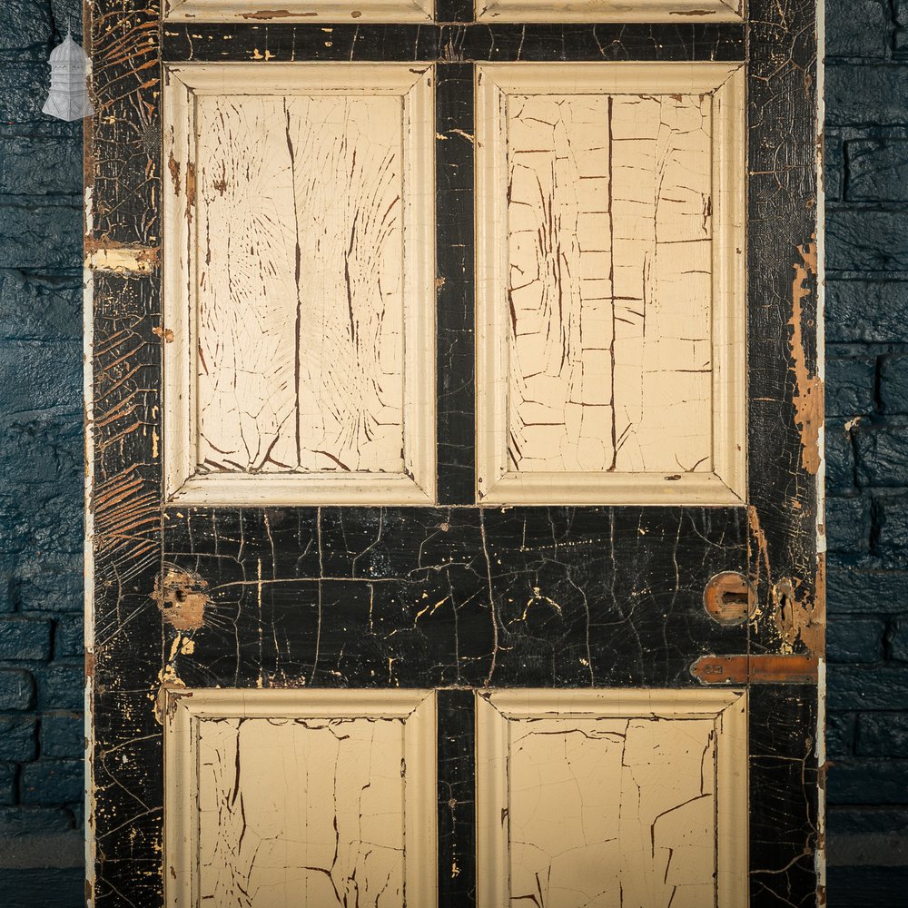 Reclaimed 6-Panel Door – Black & Cream Paint, Faux Wood Grain, Distressed Finish