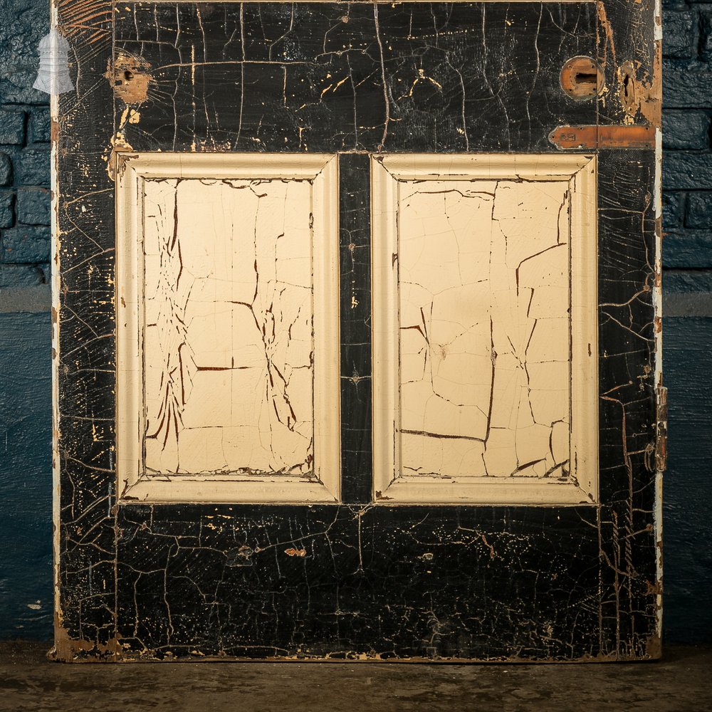 Reclaimed 6-Panel Door – Black & Cream Paint, Faux Wood Grain, Distressed Finish