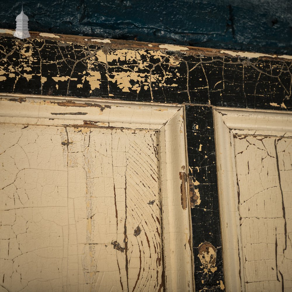 Reclaimed 6-Panel Door – Black & Cream Paint, Faux Wood Grain, Distressed Finish