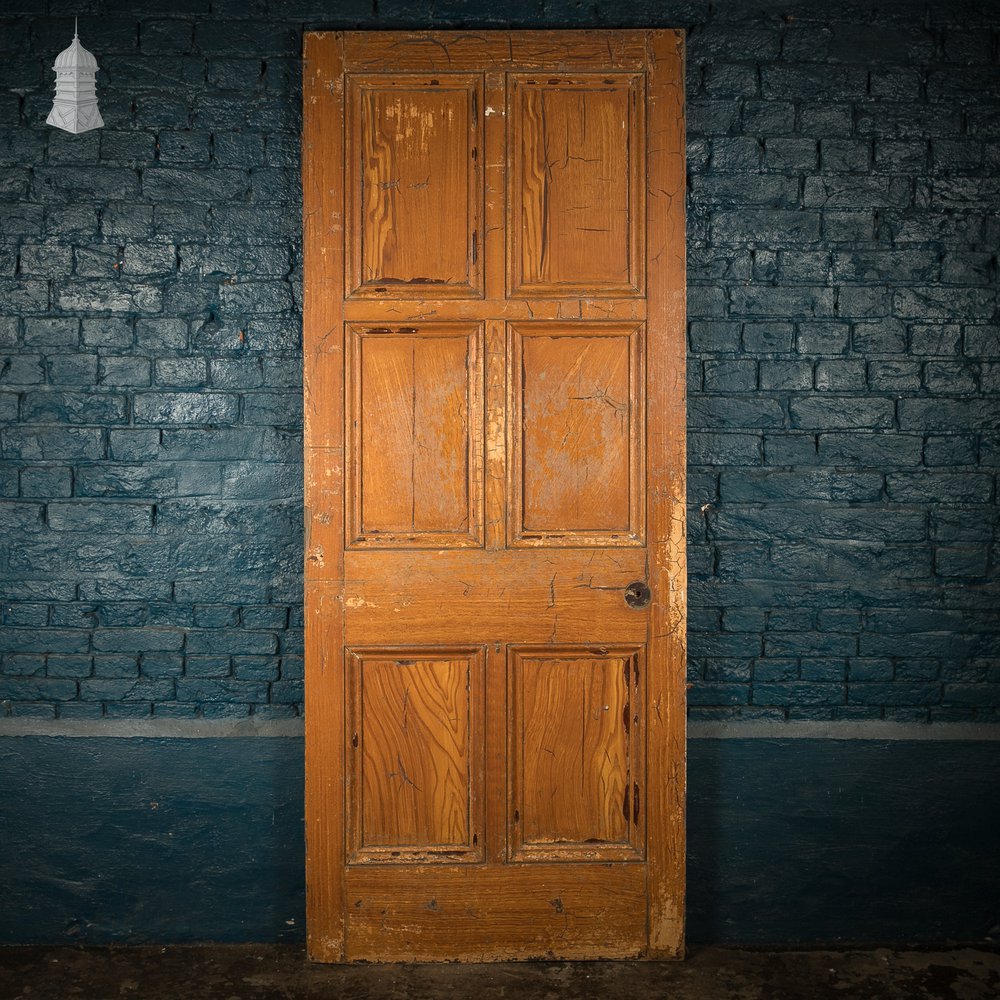Reclaimed 6-Panel Door – Black & Cream Paint, Faux Wood Grain, Distressed Finish