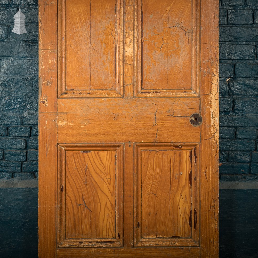 Reclaimed 6-Panel Door – Black & Cream Paint, Faux Wood Grain, Distressed Finish