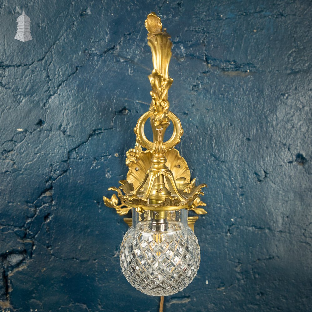 Rococo-style Wall Sconce Lamp, Cut Glass Shade