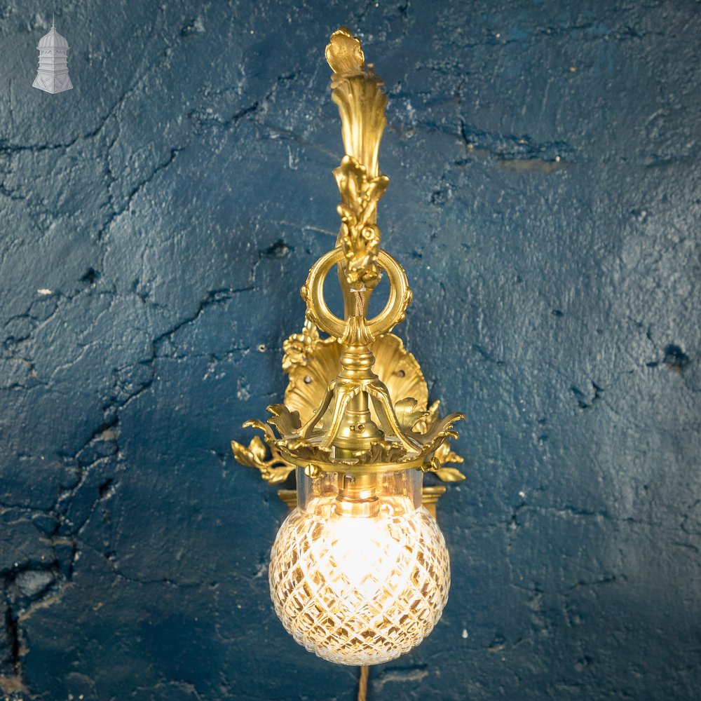 Rococo-style Wall Sconce Lamp, Cut Glass Shade