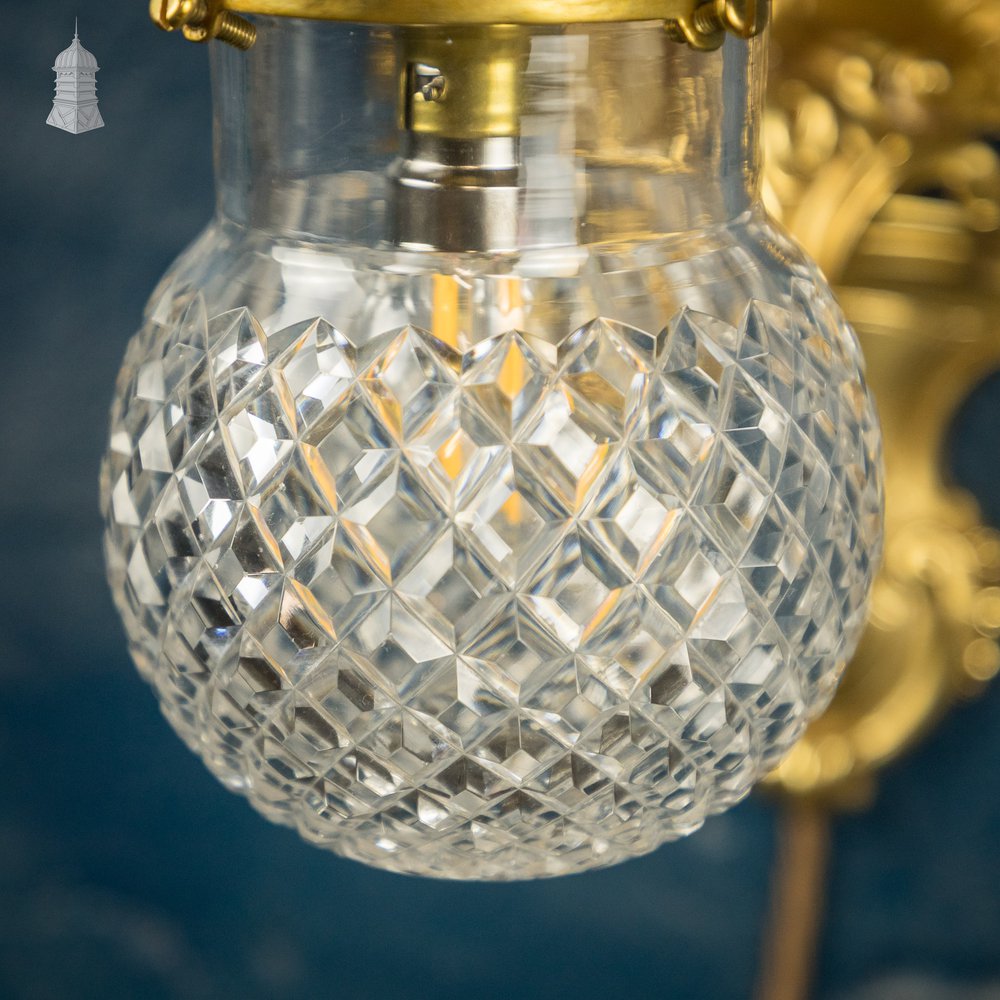 Rococo-style Wall Sconce Lamp, Cut Glass Shade