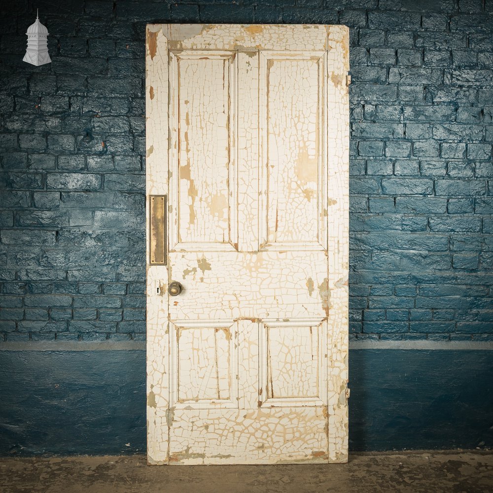 Reclaimed 4-Panel Door – Cracked White Paint