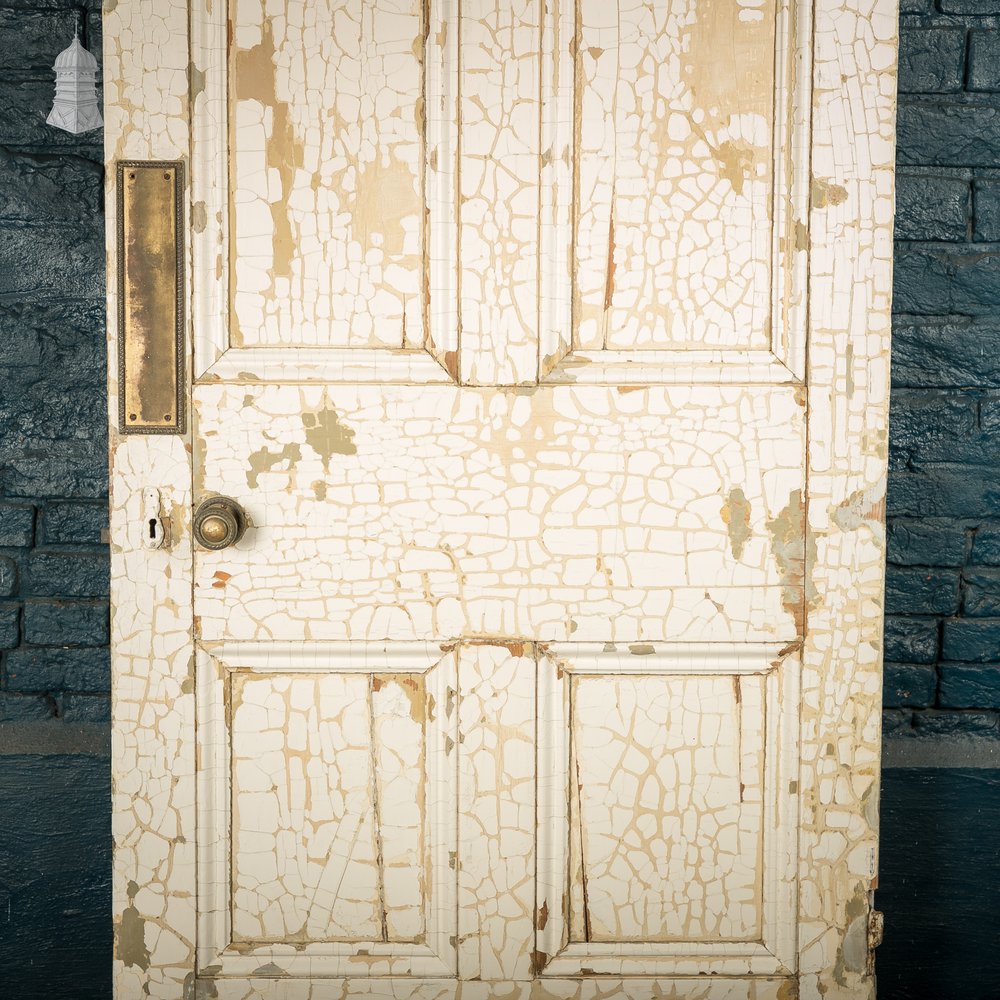 Reclaimed 4-Panel Door – Cracked White Paint