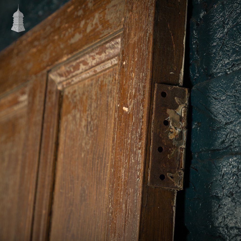 Moulded 6-Panel Door, Original Hardware, Distressed White Paint and Faux Woodgrain