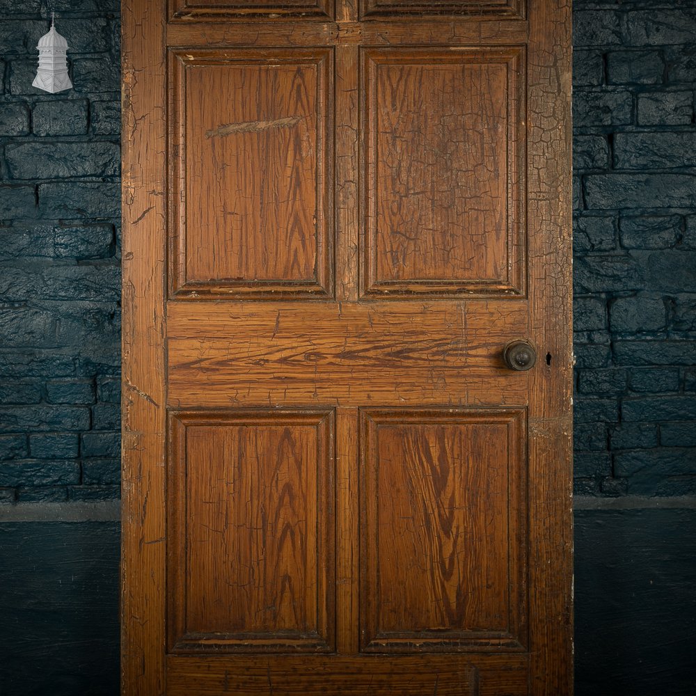 Pitch Pine 6-Panel Door, Distressed White Paint and Faux Woodgrain