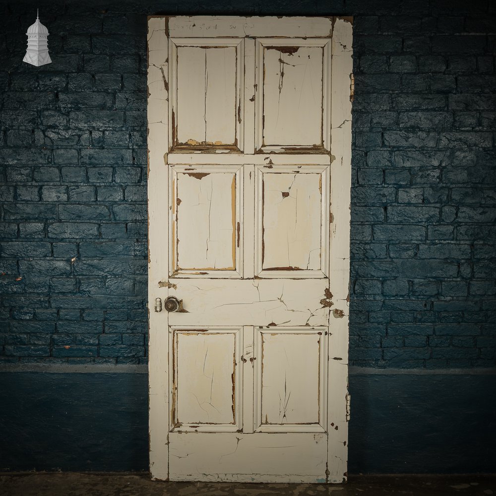 Pitch Pine 6-Panel Door, Distressed White Paint and Faux Woodgrain