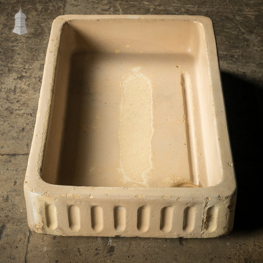 Georgian Cane Fluted Shallow Trough Sink with Worn Glazed Finish