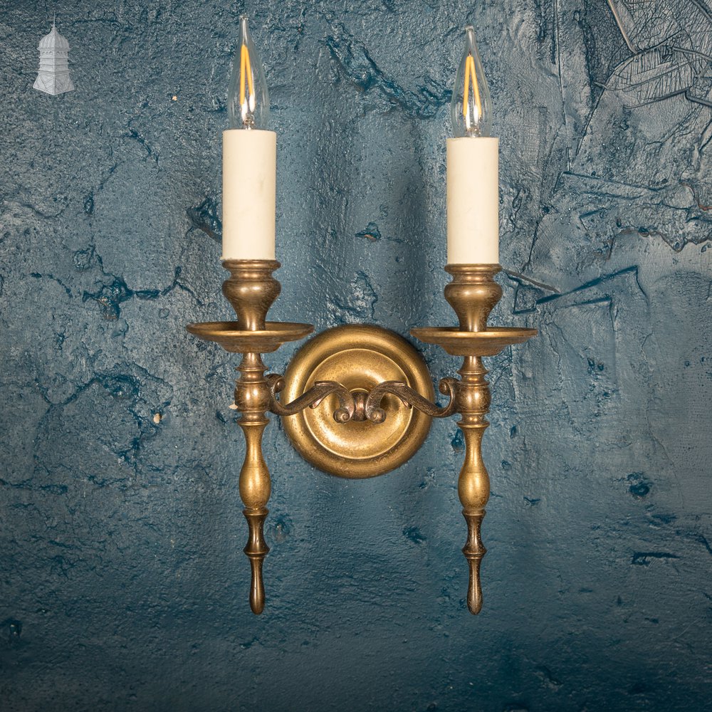 Double-arm Wall Sconces, Pair of Antique Wall Lights