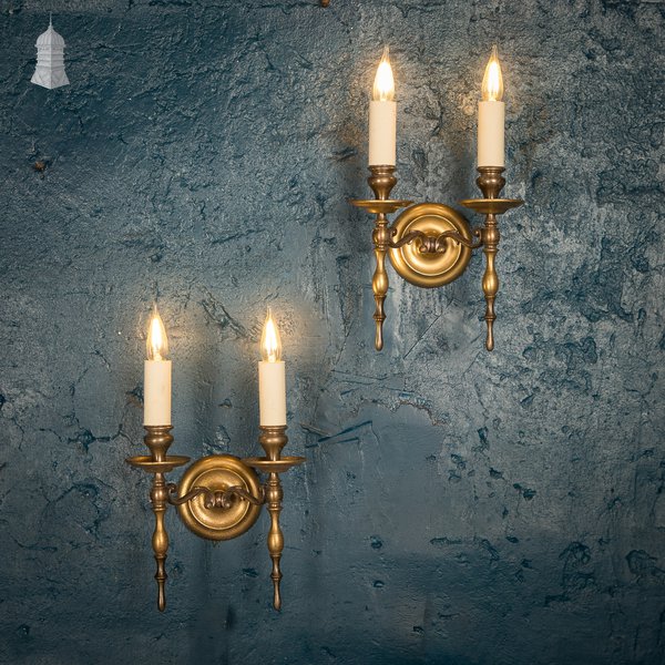 Double-arm Wall Sconces, Pair of Antique Wall Lights