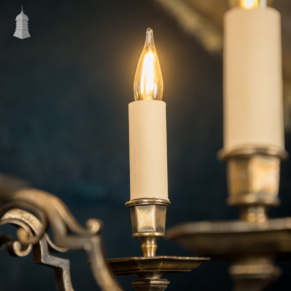 Antique Brass Six Light Candle Chandelier