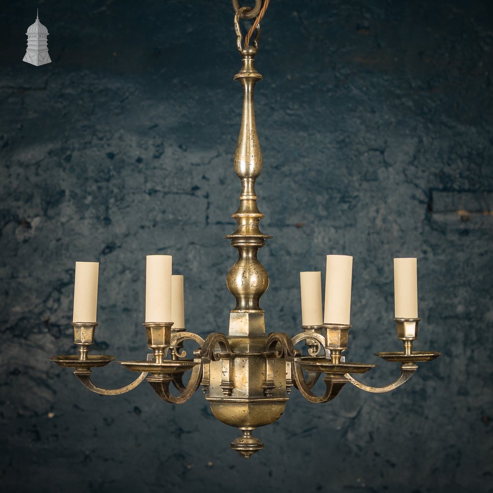 Antique Brass Six Light Candle Chandelier