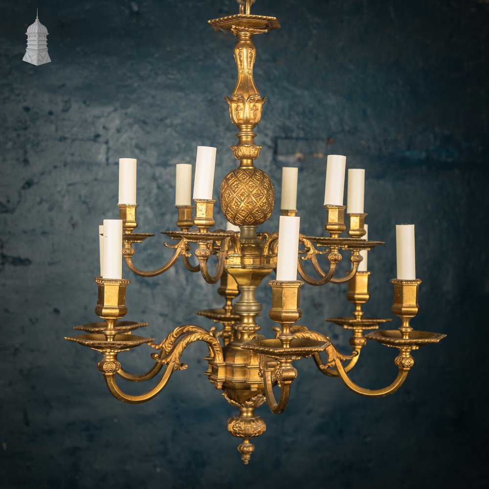 Antique Brass Twelve Light Candle Chandelier