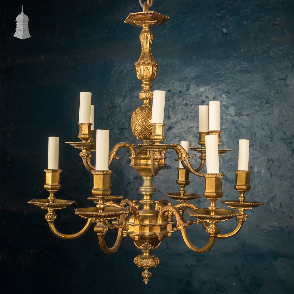 Antique Brass Twelve Light Candle Chandelier
