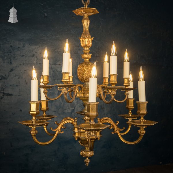 Antique Brass Twelve Light Candle Chandelier