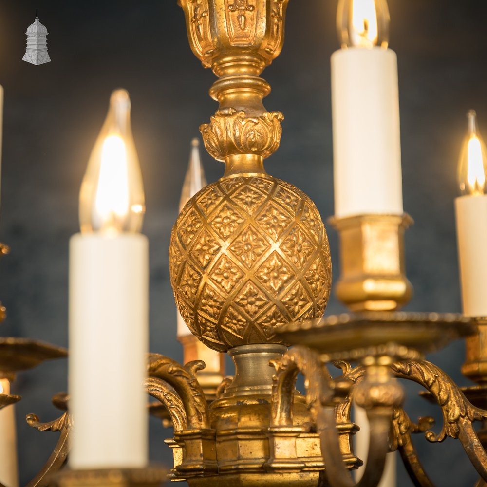 Antique Brass Twelve Light Candle Chandelier