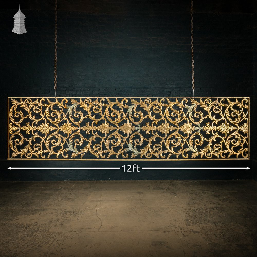 12ft Cast Metal Decorative Screen – Ornate Gold Leaf & Vine Design