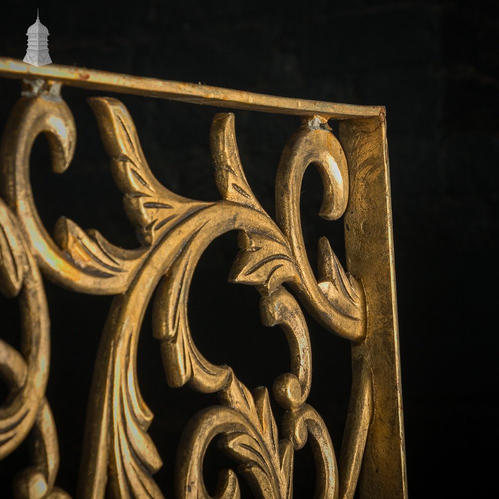 12ft Cast Metal Decorative Screen – Ornate Gold Leaf & Vine Design